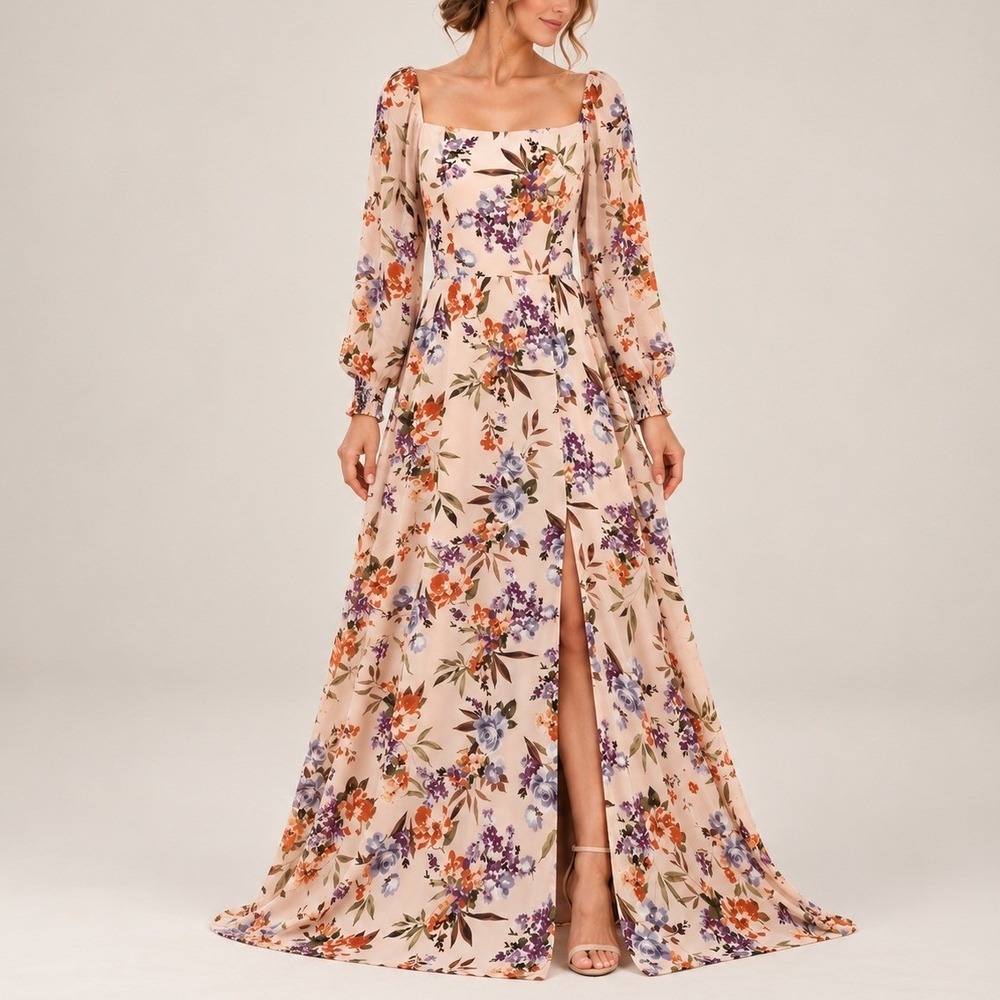 Baltic Born Giselle Maxi Dress S Blush Multi Floral Smocked Long Sleeve